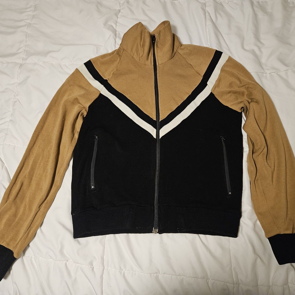 Vintage White Stag Track Jacket Tan With "V" Black & White Pattern On Chest
